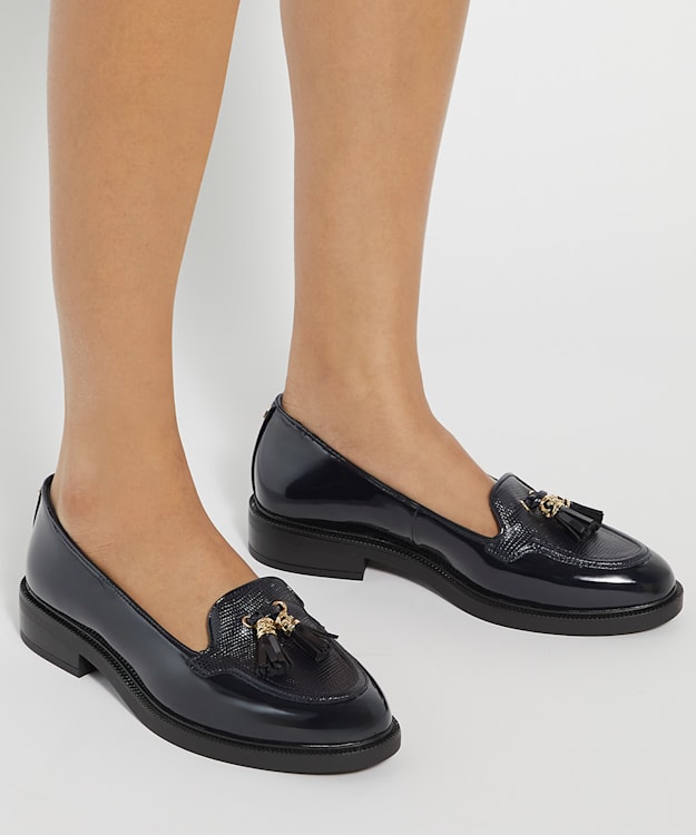 Dune London Grape - Navy Wide Fit Patent Tassel Loafers