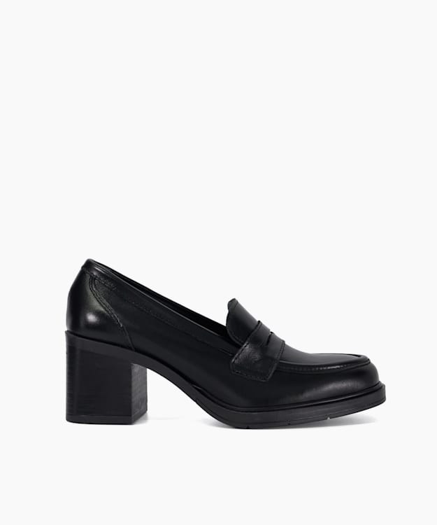 dune london Grateful - Black Block Heel Penny Loafers