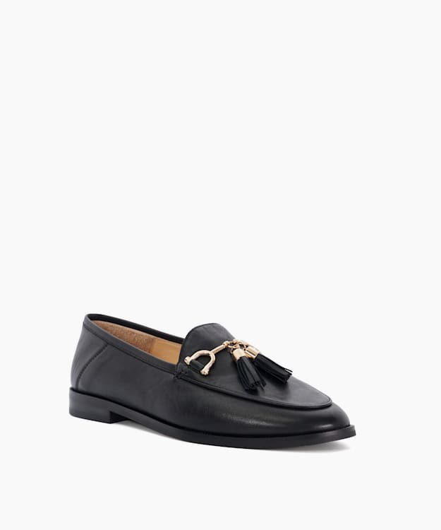 Dune London Graysons - Black Leather Tassel Trimmed Loafers