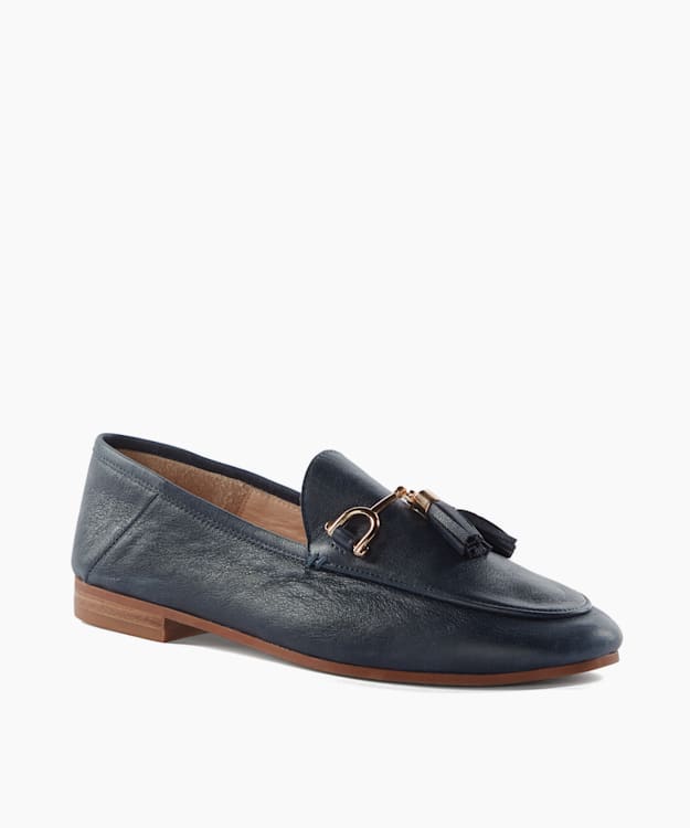 Dune London Graysons - Navy Leather Tassel Trimmed Loafers