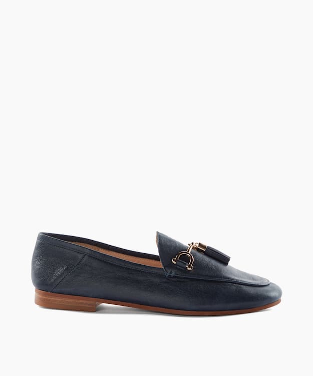 dune london Graysons - Navy Leather Tassel Trimmed Loafers