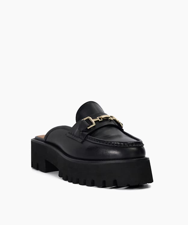 Dune London Gridlock - Black Chunky Branded Snaffle Trim Backless Loafer