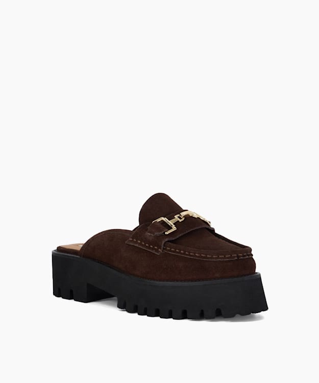 Dune London Gridlock - Brown Chunky Branded Snaffle Trim Backless Loafer