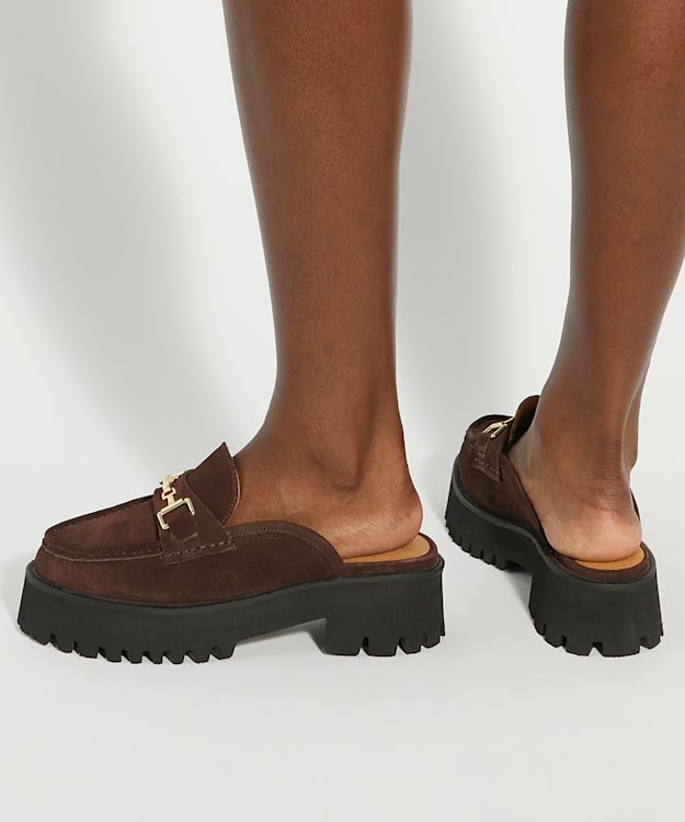 Dune London Gridlock - Brown Chunky Branded Snaffle Trim Backless Loafer