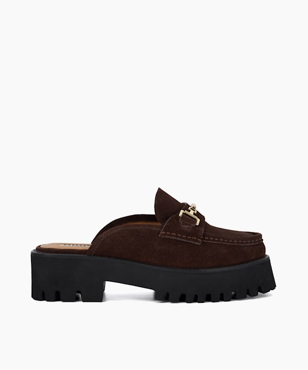 dune london Gridlock - Brown Chunky Branded Snaffle Trim Backless Loafer