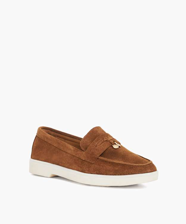 Dune London Grinning - Dark Tan Suede Slip On Loafers