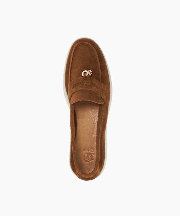 Dune London Grinning - Dark Tan Suede Slip On Loafers