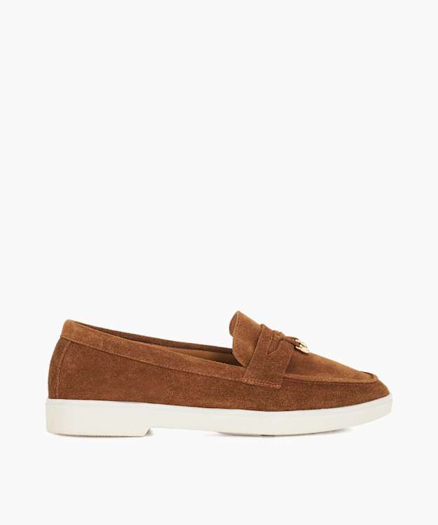 dune london Grinning - Dark Tan Suede Slip On Loafers