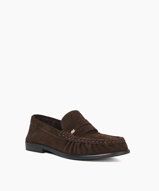 Dune London Grisella - Brown Suede Slip On Ruched Toe Loafers