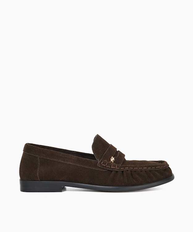 dune london Grisella - Brown Suede Slip On Ruched Toe Loafers