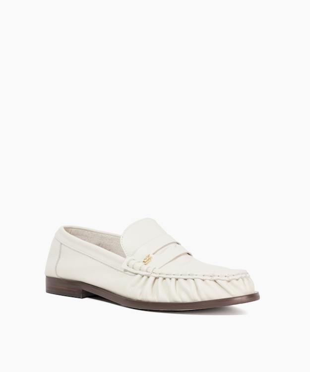 Dune London Grisella - Ecru Leather Slip On Ruched Toe Loafers