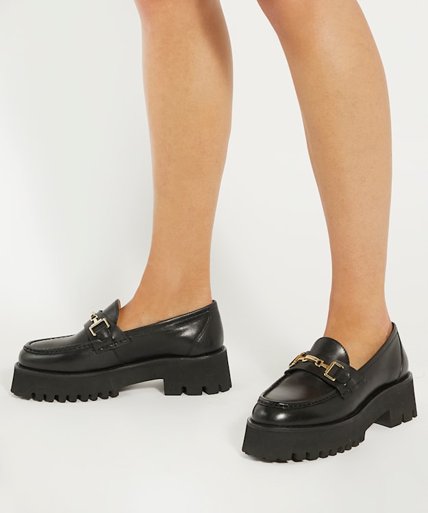 Dune London Groundbreaking - Black Chunky Branded Snaffle Trim Loafer