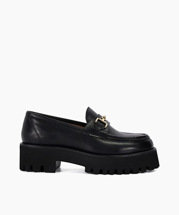 dune london Groundbreaking - Black Chunky Branded Snaffle Trim Loafer