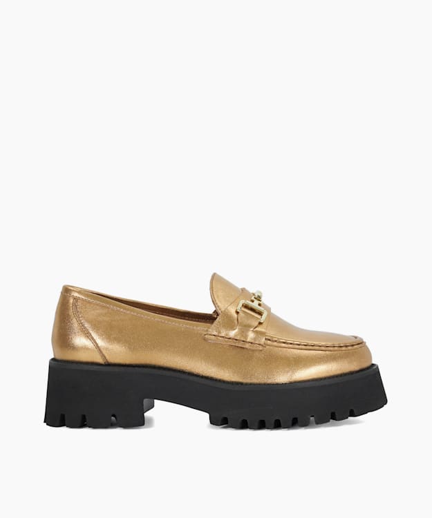 dune london Groundbreaking - Bronze Chunky Branded Snaffle Trim Loafer