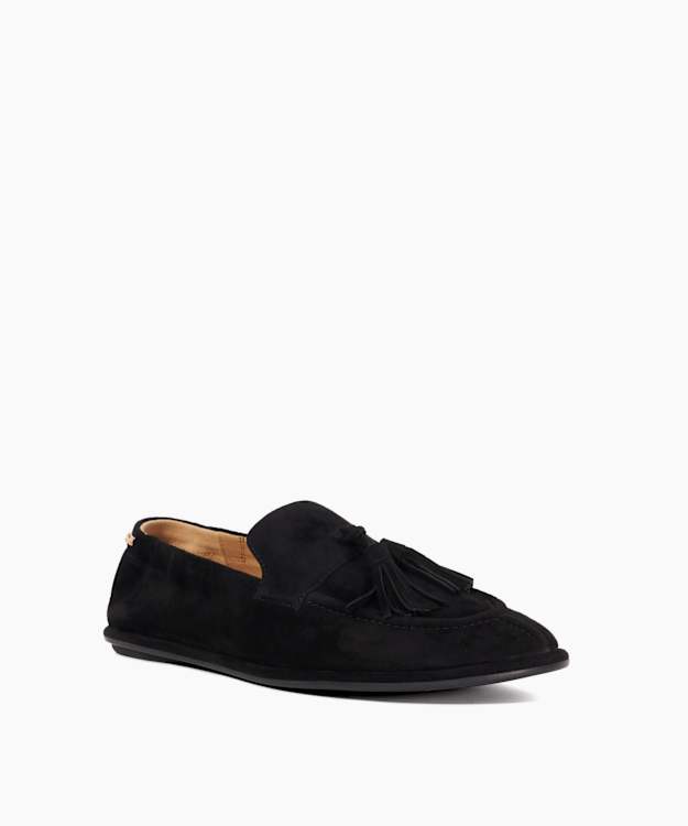 Dune London Grounding - Black Suede Round Toe Tassel Loafers