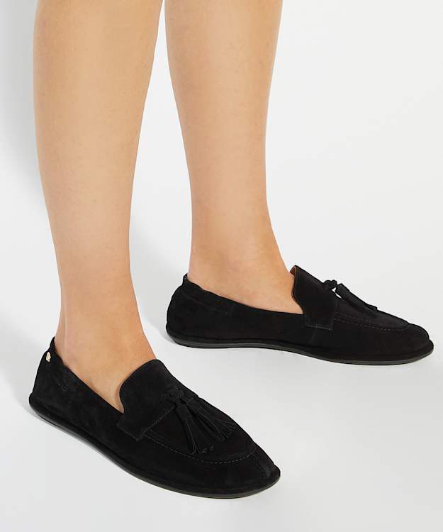 Dune London Grounding - Black Suede Round Toe Tassel Loafers