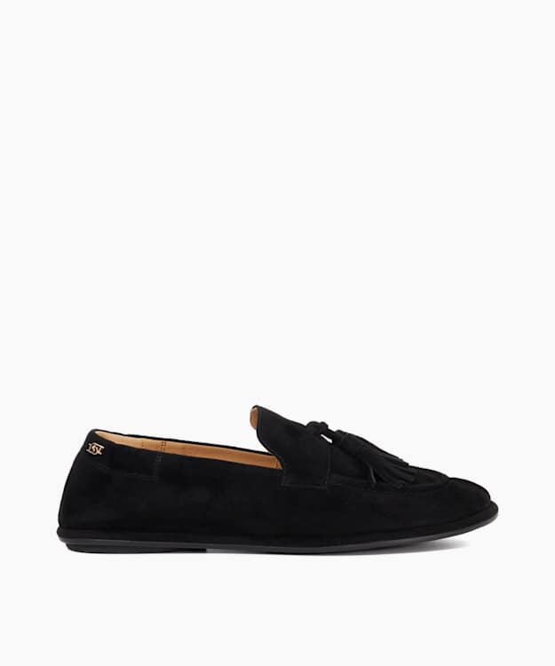 dune london Grounding - Black Suede Round Toe Tassel Loafers