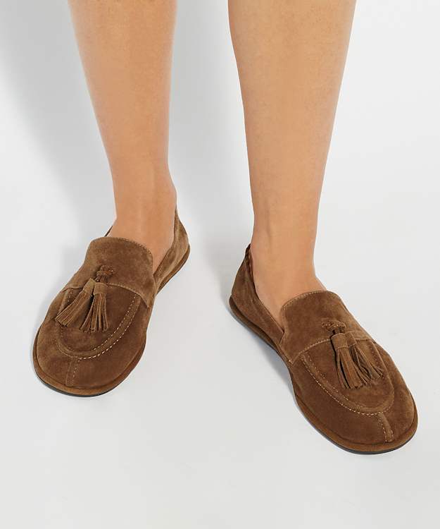 Dune London Grounding - Brown Suede Round Toe Tassel Loafers