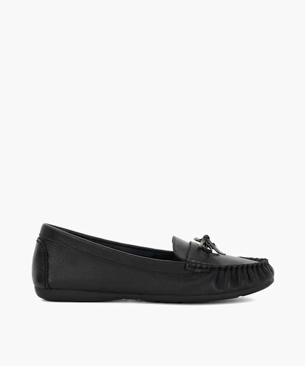 dune london Grovers - Black Leather Moccasins With Bow Detail