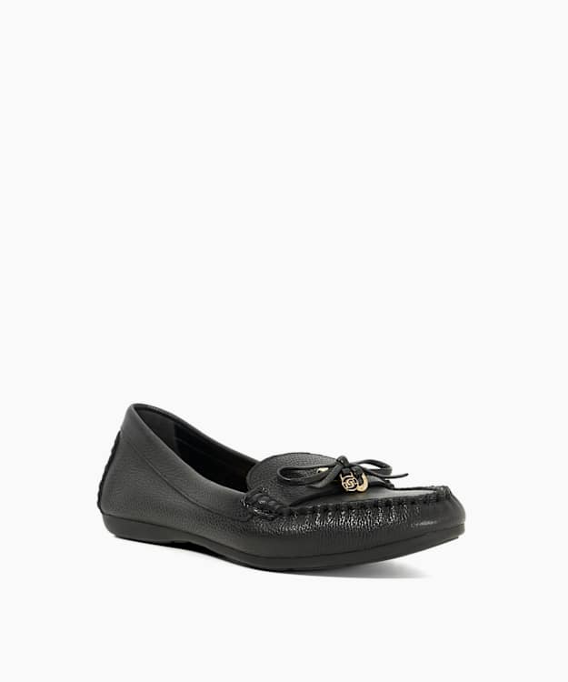 Dune London Grovers - Black Wide Fit Leather Moccasins With Bow Detail