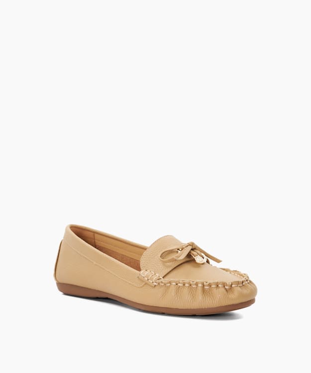 Dune London Grovers - Camel Leather Moccasins With Bow Detail