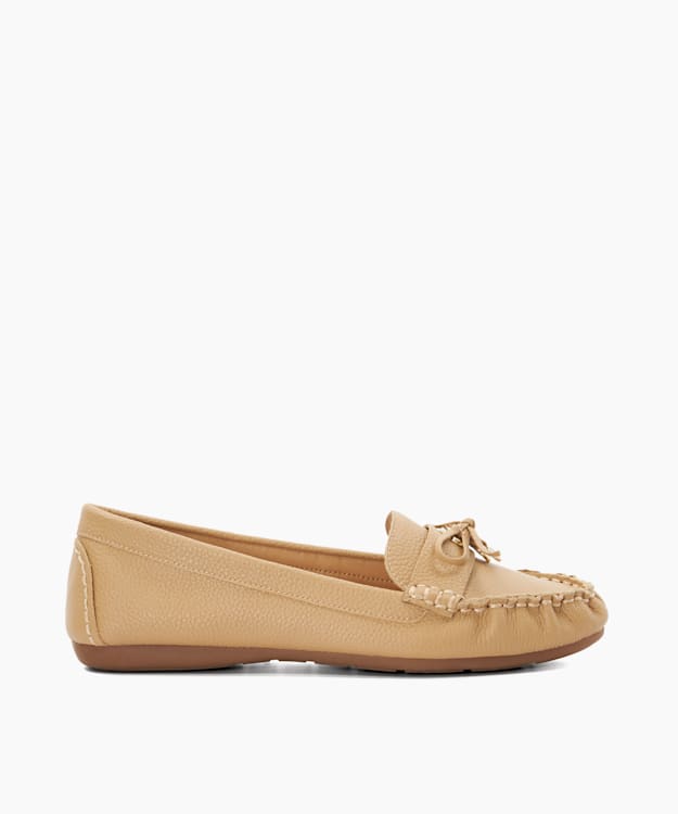 dune london Grovers - Camel Leather Moccasins With Bow Detail