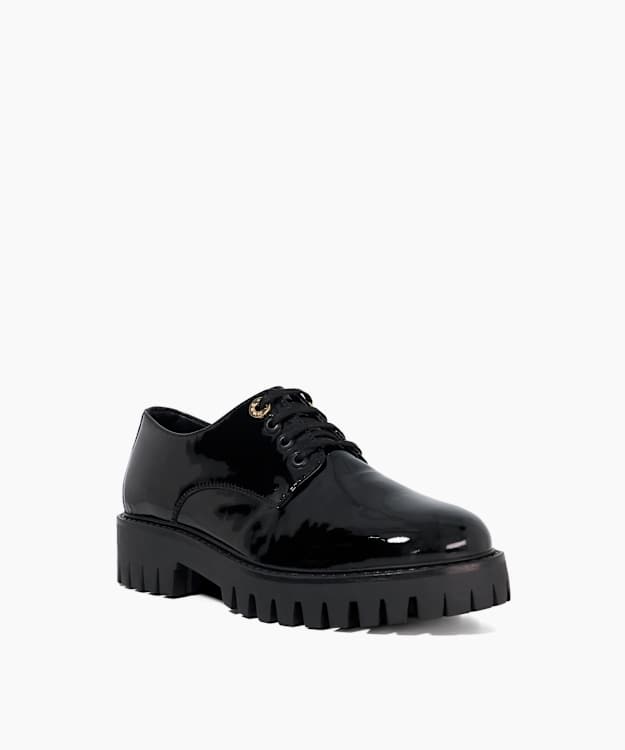 Dune London Guillo - Black Patent Lace-Up With Cleated Sole