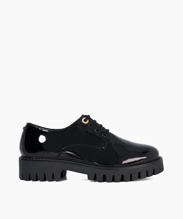dune london Guillo - Black Patent Lace-Up With Cleated Sole