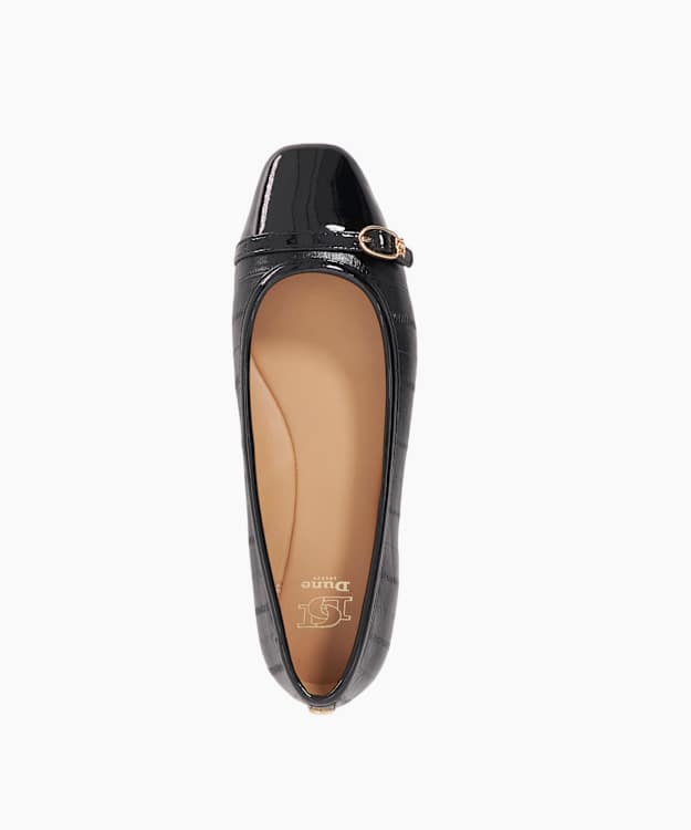 Dune London Habitats - Black Patent Textured Leather Buckle Detail Ballet Flats