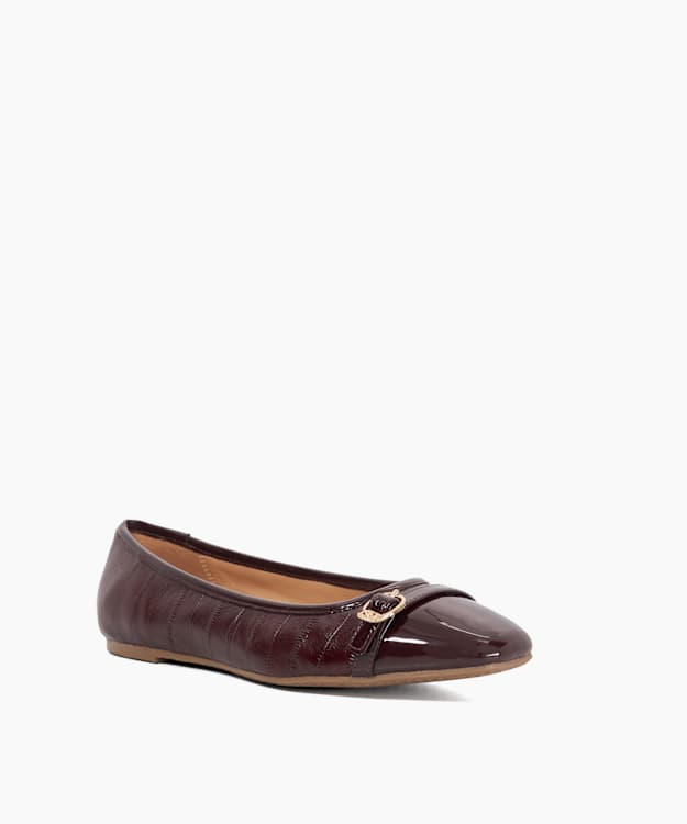 Dune London Habitats - Burgundy Patent Textured Leather Buckle Detail Ballet Flats