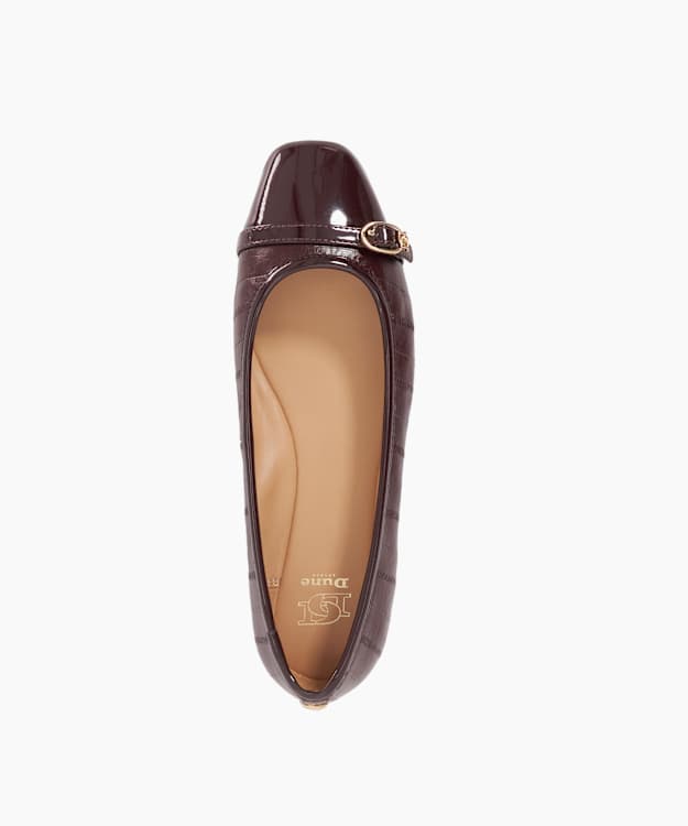Dune London Habitats - Burgundy Patent Textured Leather Buckle Detail Ballet Flats