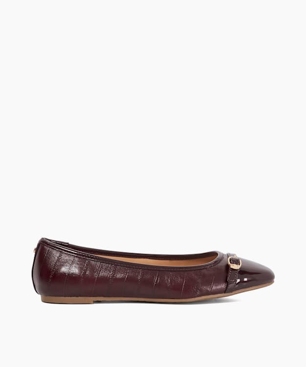 dune london Habitats - Burgundy Patent Textured Leather Buckle Detail Ballet Flats
