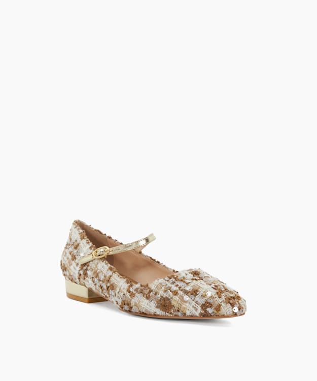 Dune London Halliees - Beige Textured Low Heel Mary Janes