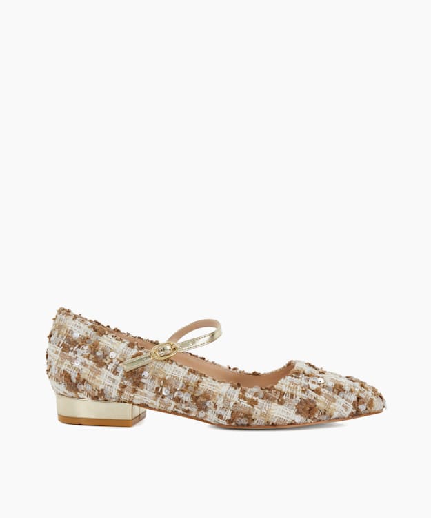 dune london Halliees - Beige Textured Low Heel Mary Janes