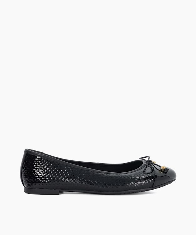 dune london Hallo - Black Wide Fit Charm-Detail Ballet Shoes