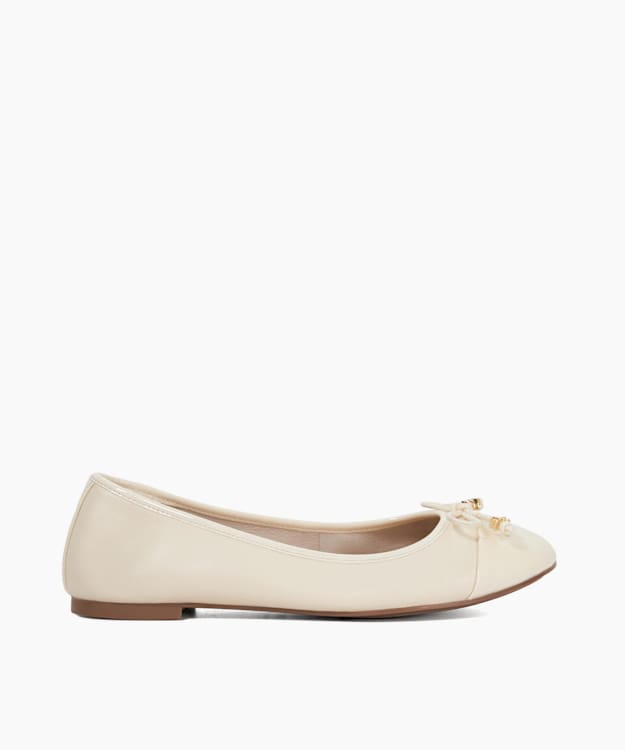 dune london Hallo - Ecru Wide Fit Charm-Detail Ballet Shoes