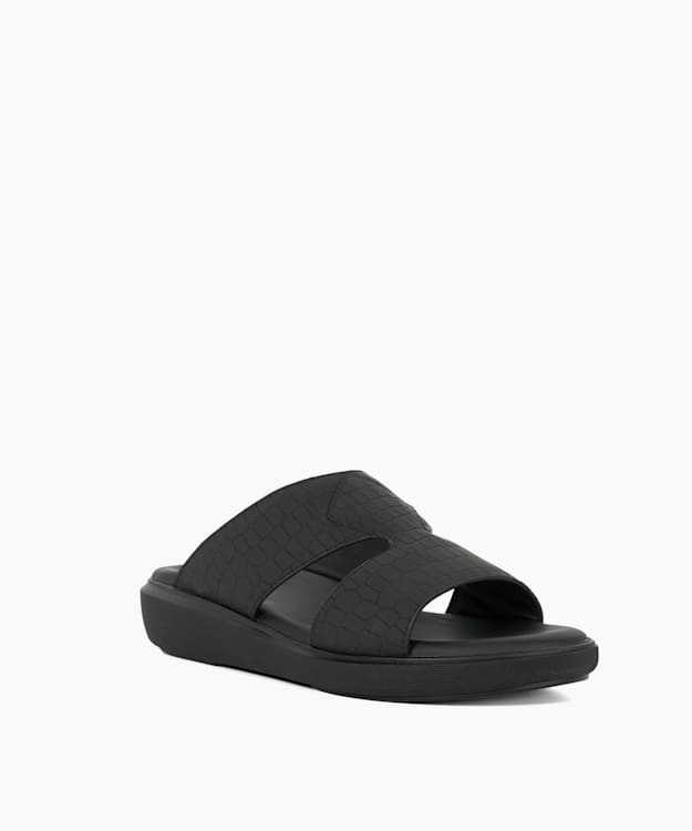 Dune London Hamish - Black Slip On Wedge Heel Sandals