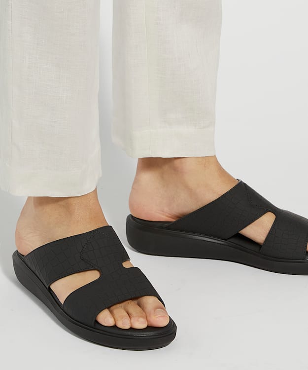 Dune London Hamish - Black Slip On Wedge Heel Sandals