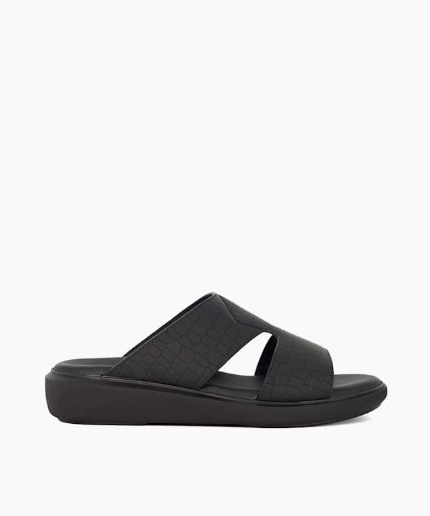 dune london Hamish - Black Slip On Wedge Heel Sandals