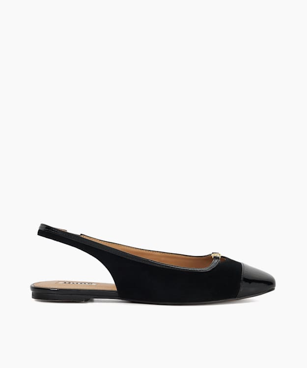 dune london Hanna - Black Suede Sling Back Logo Flats
