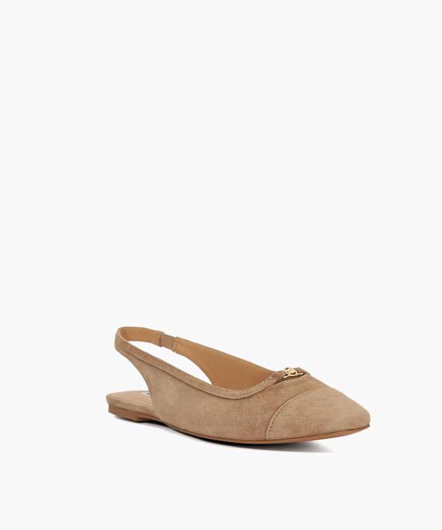 Dune London Hanna - Caramel Suede Sling Back Logo Flats