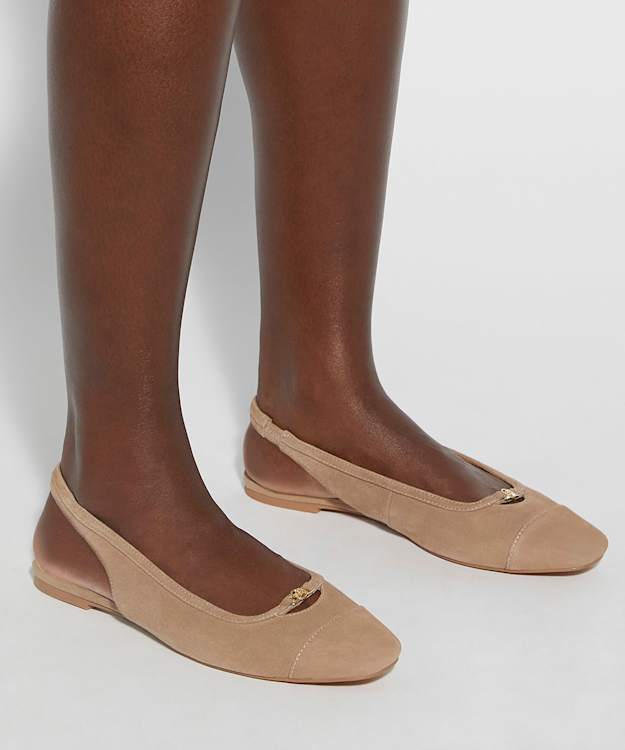 Dune London Hanna - Caramel Suede Sling Back Logo Flats