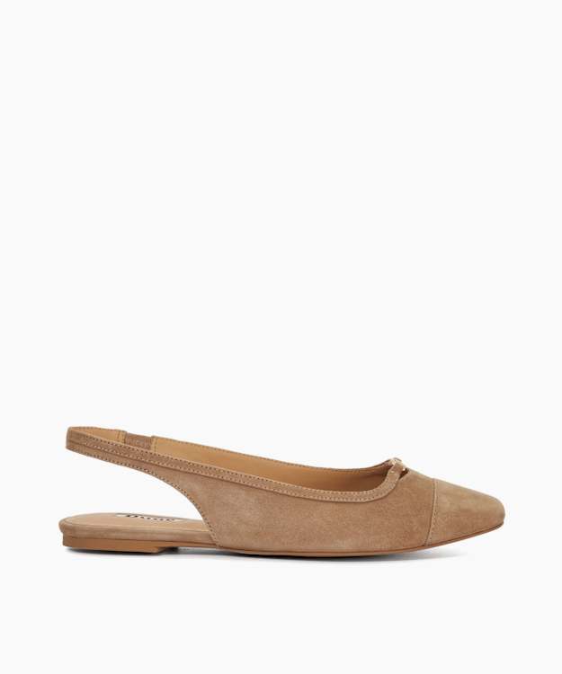 dune london Hanna - Caramel Suede Sling Back Logo Flats