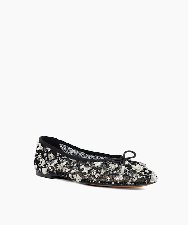 Dune London Hannie - Black Embellished Mesh Ballet Flat