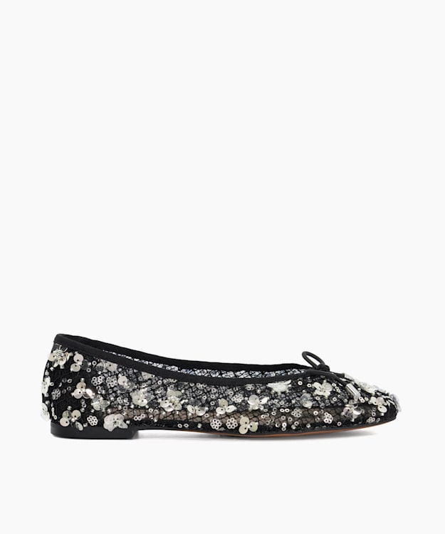dune london Hannie - Black Embellished Mesh Ballet Flat