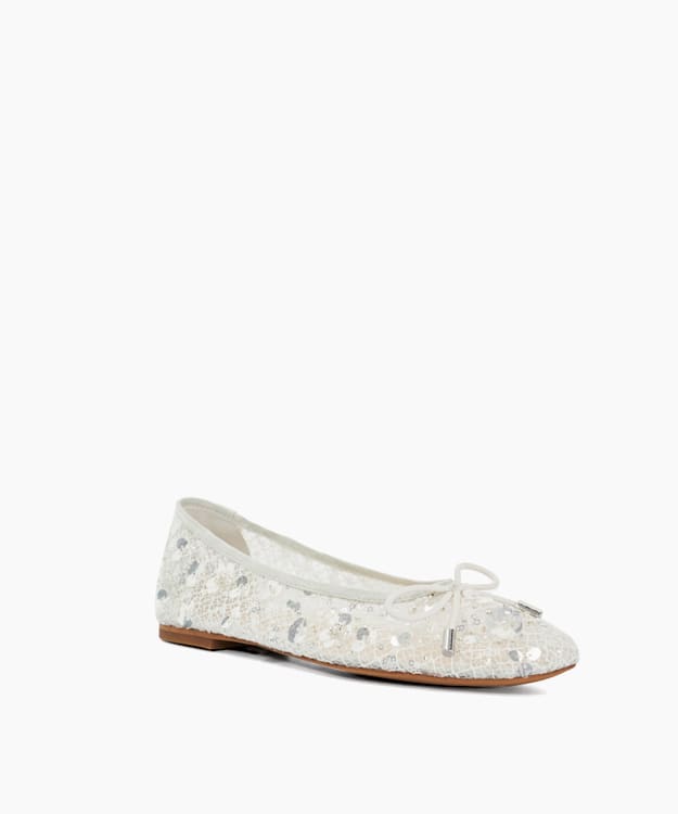 Dune London Hannie - White Embellished Mesh Ballet Flat