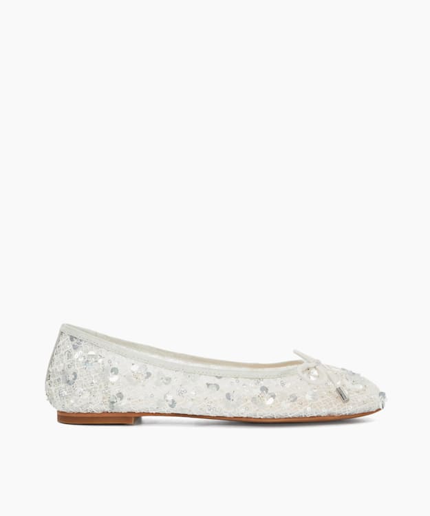 dune london Hannie - White Embellished Mesh Ballet Flat