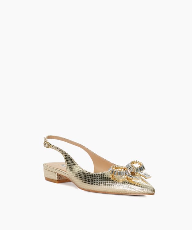 Dune London Happiest - Gold Diamante-Bow Slingback Ballet Pumps