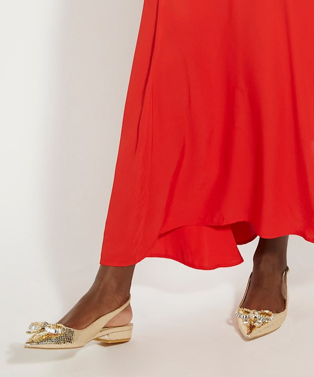 Dune London Happiest - Gold Diamante-Bow Slingback Ballet Pumps
