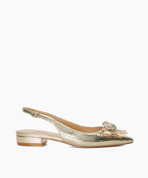 dune london Happiest - Gold Diamante-Bow Slingback Ballet Pumps